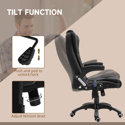 Heated Massage Recliner Office Chair with Six Massage Points, 130° Recline, 360° Swivel - Black