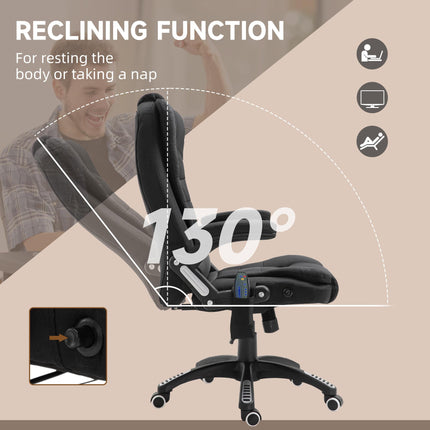 Heated Massage Recliner Office Chair with Six Massage Points, 130° Recline, 360° Swivel - Black