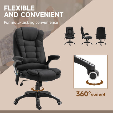Heated Massage Recliner Office Chair with Six Massage Points, 130° Recline, 360° Swivel - Black
