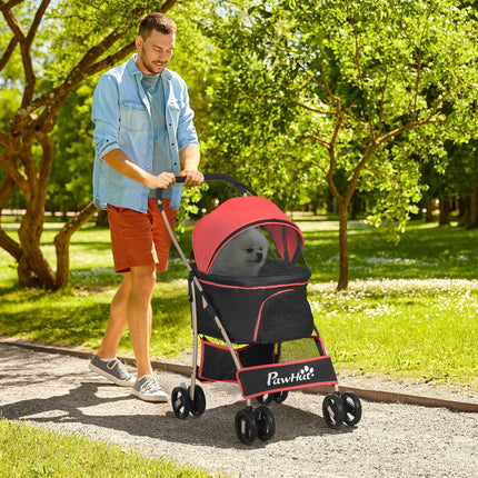 Detachable 3-in-1 Pet Stroller Pushchair for XS & S Pets with Universal Wheels, Brake & Canopy - Red