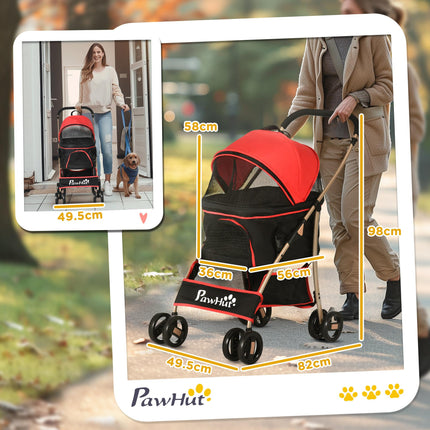 Detachable 3-in-1 Pet Stroller Pushchair for XS & S Pets with Universal Wheels, Brake & Canopy - Red