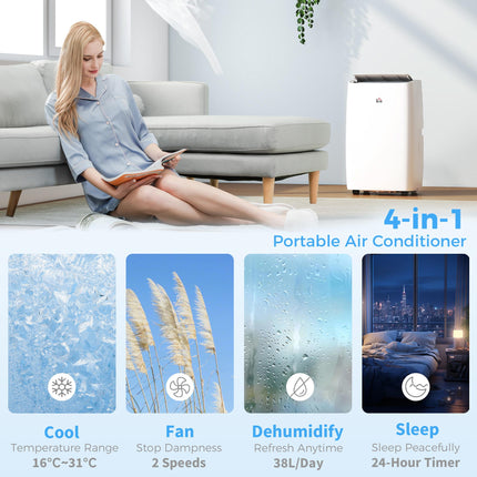 12,000 BTU Portable Air Conditioner with Dehumidifier, Remote & Timer for 25m² Room - White