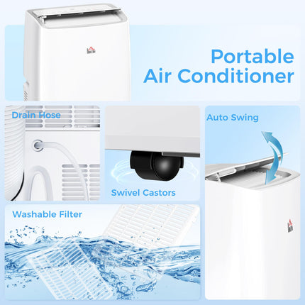 12,000 BTU Portable Air Conditioner with Dehumidifier, Remote & Timer for 25m² Room - White