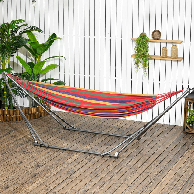 Foldable Portable Metal Hammock Stand 2-in-1 Hammock Net & Clothes Drying Rack 120kg Load - Black