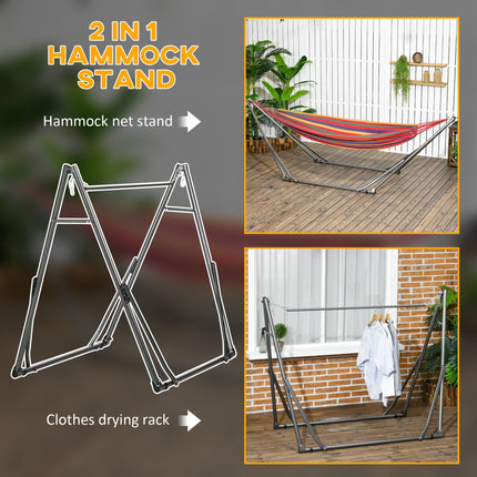 Foldable Portable Metal Hammock Stand 2-in-1 Hammock Net & Clothes Drying Rack 120kg Load - Black