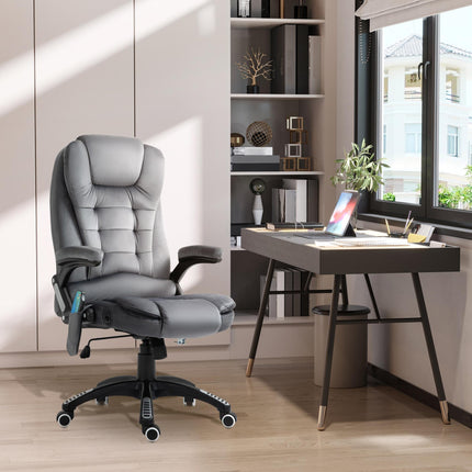 Heated Massage Office Chair with Six Massage Points, Reclining and 360° Swivel - Grey