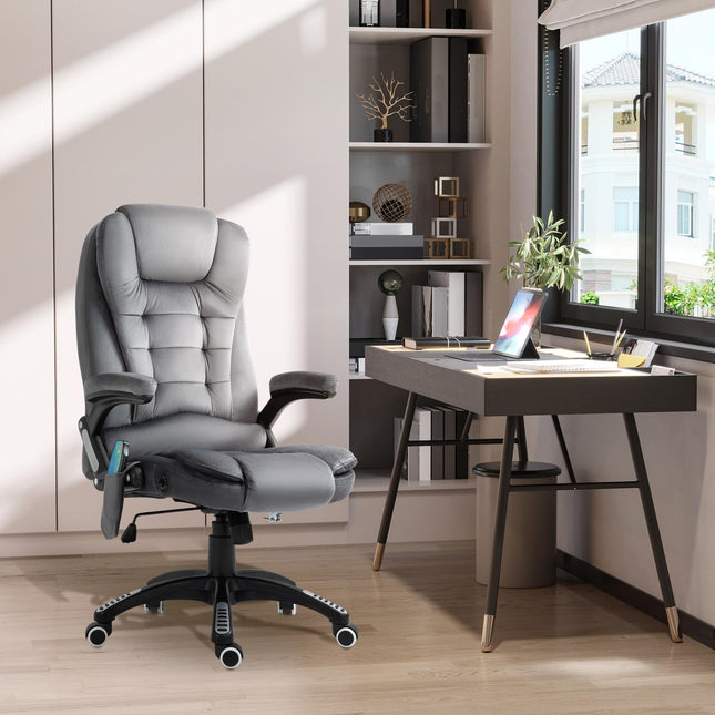 Heated Massage Office Chair with Six Massage Points, Reclining and 360° Swivel - Grey