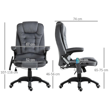 Heated Massage Office Chair with Six Massage Points, Reclining and 360° Swivel - Grey