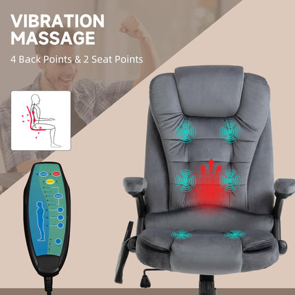 Heated Massage Office Chair with Six Massage Points, Reclining and 360° Swivel - Grey