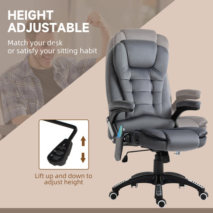 Heated Massage Office Chair with Six Massage Points, Reclining and 360° Swivel - Grey