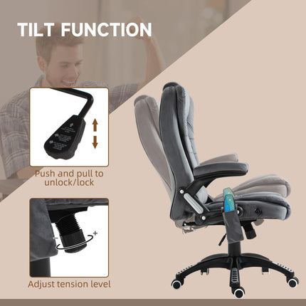 Heated Massage Office Chair with Six Massage Points, Reclining and 360° Swivel - Grey