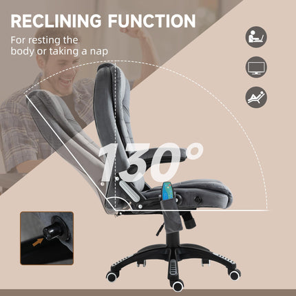 Heated Massage Office Chair with Six Massage Points, Reclining and 360° Swivel - Grey