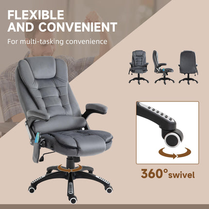 Heated Massage Office Chair with Six Massage Points, Reclining and 360° Swivel - Grey