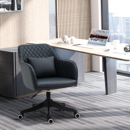 PU Leather Office Chair with Rechargeable Electric Vibration Massage Lumbar Pillow and Wheels - Blue