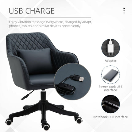 PU Leather Office Chair with Rechargeable Electric Vibration Massage Lumbar Pillow and Wheels - Blue