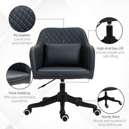 PU Leather Office Chair with Rechargeable Electric Vibration Massage Lumbar Pillow and Wheels - Blue