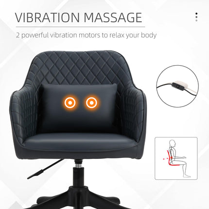 PU Leather Office Chair with Rechargeable Electric Vibration Massage Lumbar Pillow and Wheels - Blue