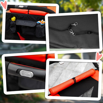 Foldable Pet Stroller with Shock Absorber, Universal Front Wheels, Brakes & Storage Bags - Red