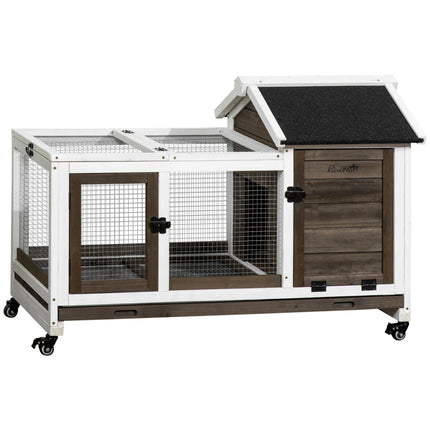 Wooden Rabbit Hutch with Wheels for Small Animals 108x58x73.5cm - Coffee
