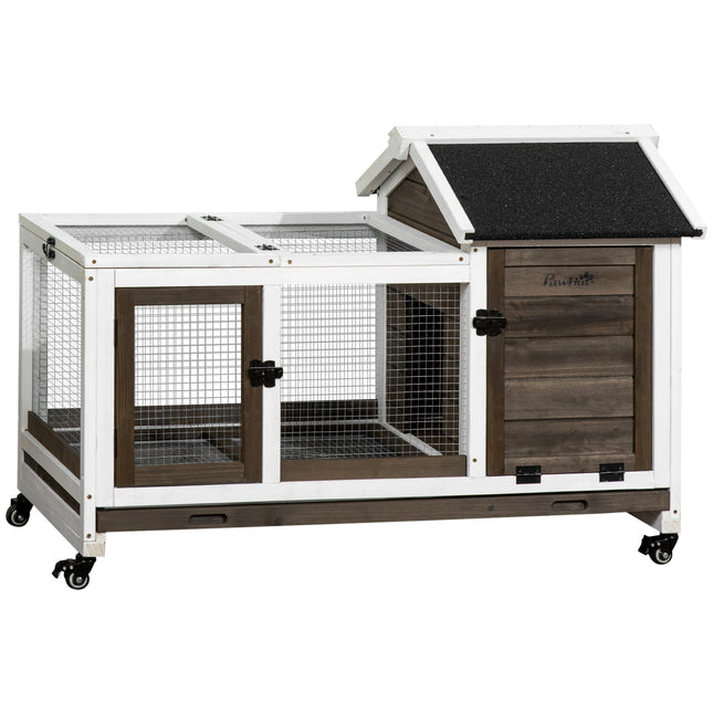 Wooden Rabbit Hutch with Wheels for Small Animals 108x58x73.5cm - Coffee