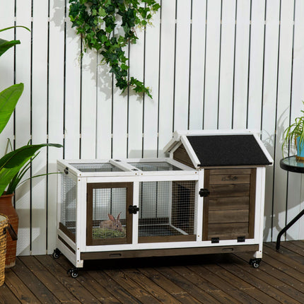 Wooden Rabbit Hutch with Wheels for Small Animals 108x58x73.5cm - Coffee