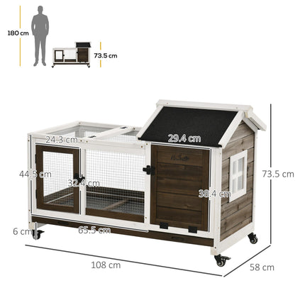 Wooden Rabbit Hutch with Wheels for Small Animals 108x58x73.5cm - Coffee