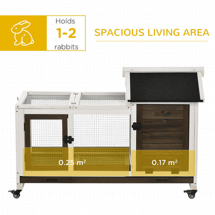 Wooden Rabbit Hutch with Wheels for Small Animals 108x58x73.5cm - Coffee