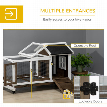 Wooden Rabbit Hutch with Wheels for Small Animals 108x58x73.5cm - Coffee