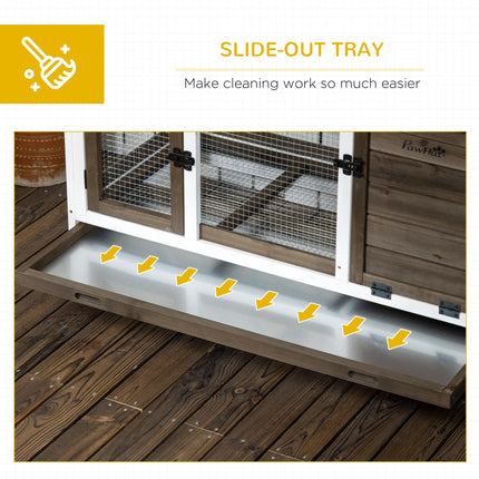 Wooden Rabbit Hutch with Wheels for Small Animals 108x58x73.5cm - Coffee