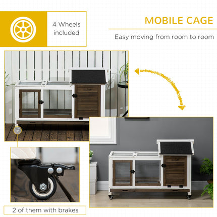 Wooden Rabbit Hutch with Wheels for Small Animals 108x58x73.5cm - Coffee