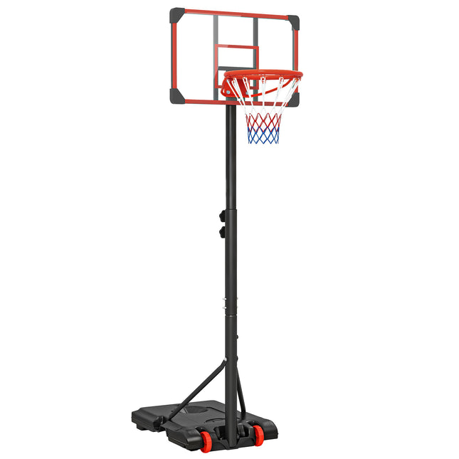 Height Adjustable Kids Basketball Hoop and Stand 1.8-2m with Weighted Base and Wheels - Black and Red