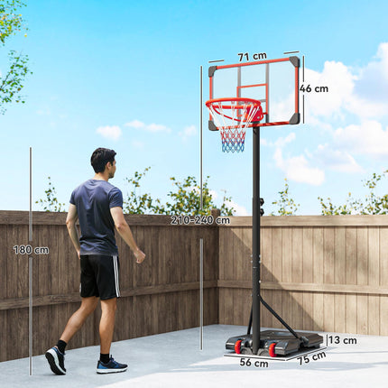Height Adjustable Kids Basketball Hoop and Stand 1.8-2m with Weighted Base and Wheels - Black and Red