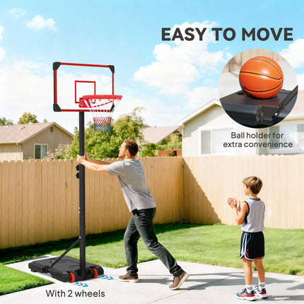 Height Adjustable Kids Basketball Hoop and Stand 1.8-2m with Weighted Base and Wheels - Black and Red