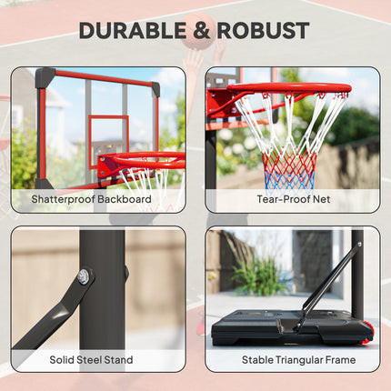 Height Adjustable Kids Basketball Hoop and Stand 1.8-2m with Weighted Base and Wheels - Black and Red