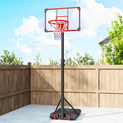 Height Adjustable Kids Basketball Hoop and Stand 1.8-2m with Weighted Base and Wheels - Black and Red