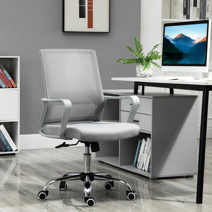 Ergonomic Mesh Office Desk Chair with Adjustable Height, Armrests & 360° Swivel Wheels - Grey