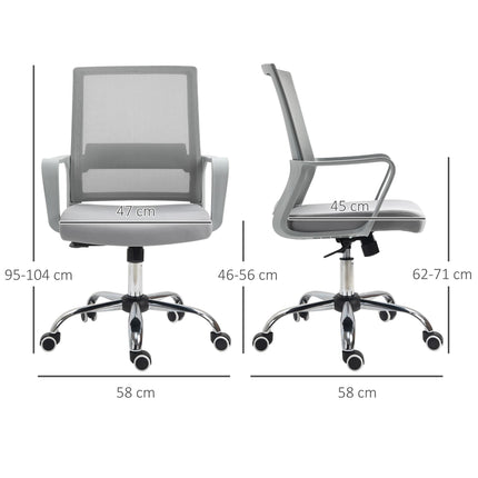 Ergonomic Mesh Office Desk Chair with Adjustable Height, Armrests & 360° Swivel Wheels - Grey