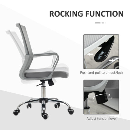 Ergonomic Mesh Office Desk Chair with Adjustable Height, Armrests & 360° Swivel Wheels - Grey
