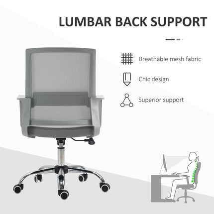 Ergonomic Mesh Office Desk Chair with Adjustable Height, Armrests & 360° Swivel Wheels - Grey