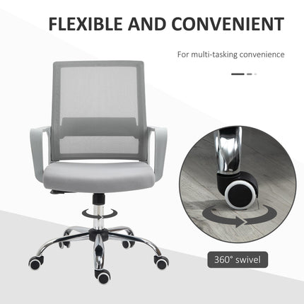 Ergonomic Mesh Office Desk Chair with Adjustable Height, Armrests & 360° Swivel Wheels - Grey