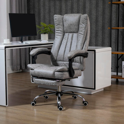 Home Office Desk Chair with Reclining Footrest Armrests Swivel Wheels - Grey