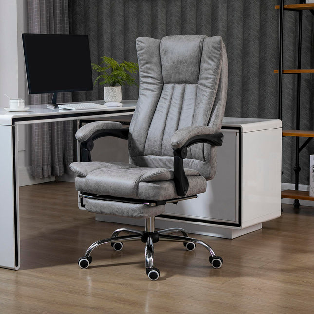 Home Office Desk Chair with Reclining Footrest Armrests Swivel Wheels - Grey