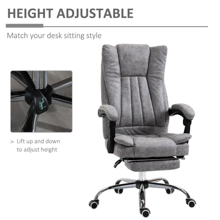 Home Office Desk Chair with Reclining Footrest Armrests Swivel Wheels - Grey