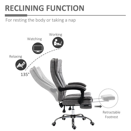 Home Office Desk Chair with Reclining Footrest Armrests Swivel Wheels - Grey