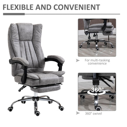 Home Office Desk Chair with Reclining Footrest Armrests Swivel Wheels - Grey