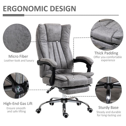 Home Office Desk Chair with Reclining Footrest Armrests Swivel Wheels - Grey