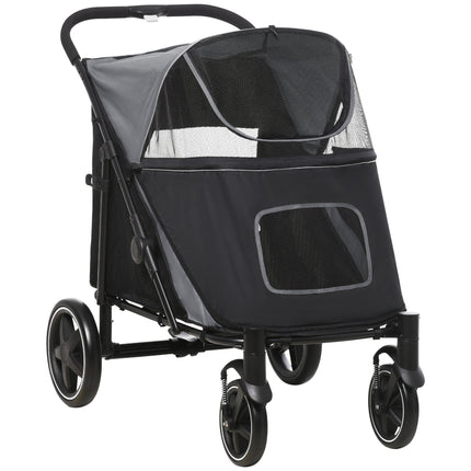 One-Click Foldable Pet Stroller for Medium and Large Dogs with Universal Wheels and Shock Absorber - Grey
