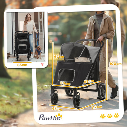 One-Click Foldable Pet Stroller for Medium and Large Dogs with Universal Wheels and Shock Absorber - Grey