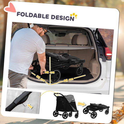 One-Click Foldable Pet Stroller for Medium and Large Dogs with Universal Wheels and Shock Absorber - Grey