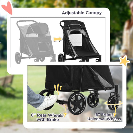 One-Click Foldable Pet Stroller for Medium and Large Dogs with Universal Wheels and Shock Absorber - Grey